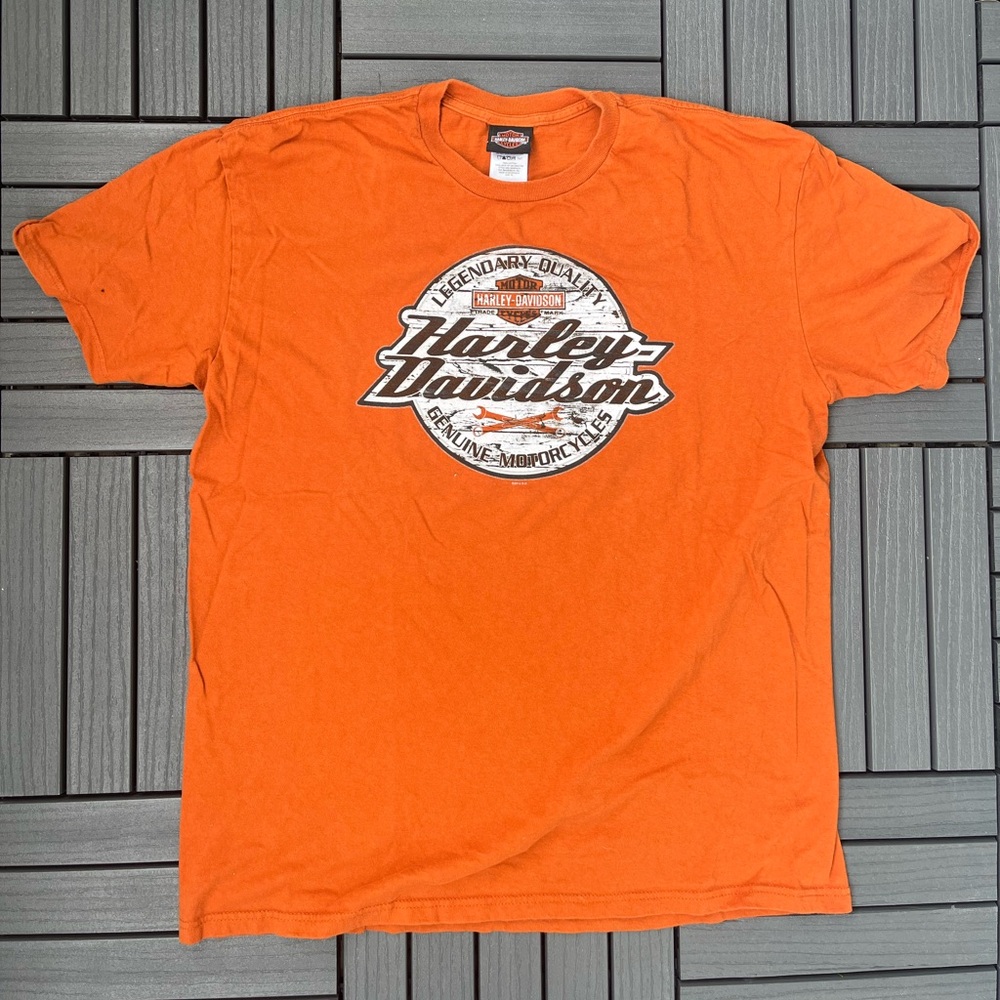 Harley Davidson 2014 Savanah, GA Orange Short Sleeve Shirt Mens XL